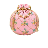 Floral Vine Embroidered Pearl Handle Potli Bag (Single Side Design)